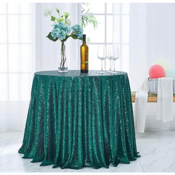 Green Sequin 50 inch Round Tablecloth Wedding Party Dining Holiday Linen - New - Picture 1 of 3